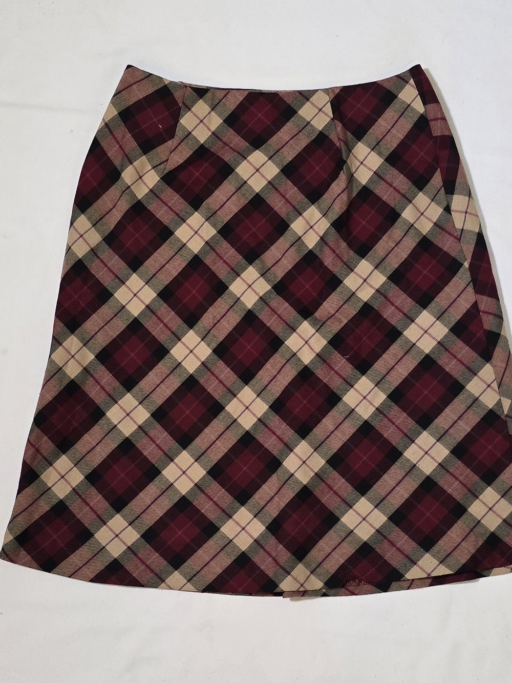 Worthington Burgundy and Cream Plaid A-Line Skirt